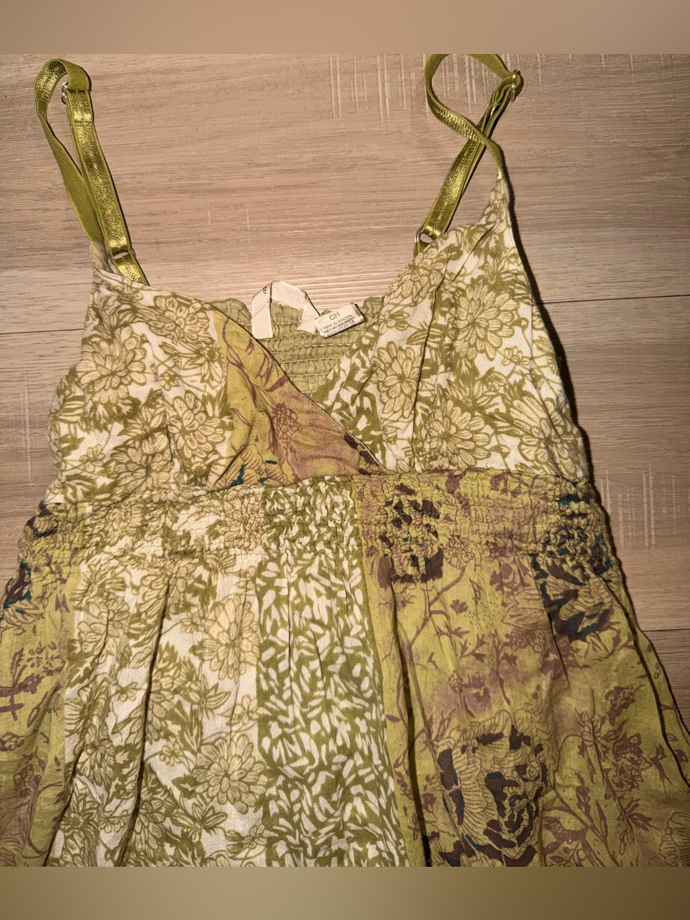 Vintage fairy Floral Green Sundress with Adjustable Straps